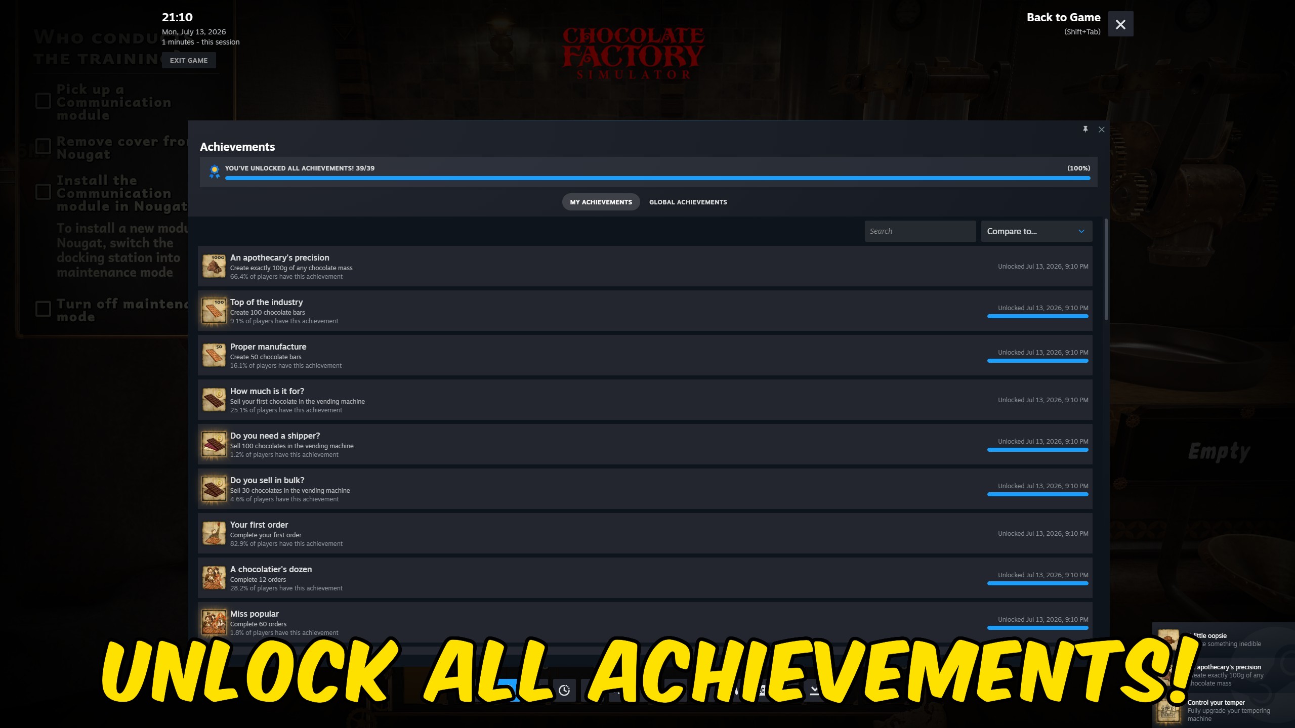 Chocolate Factory Simulator — Achievement Unlocker (screenshot 2)